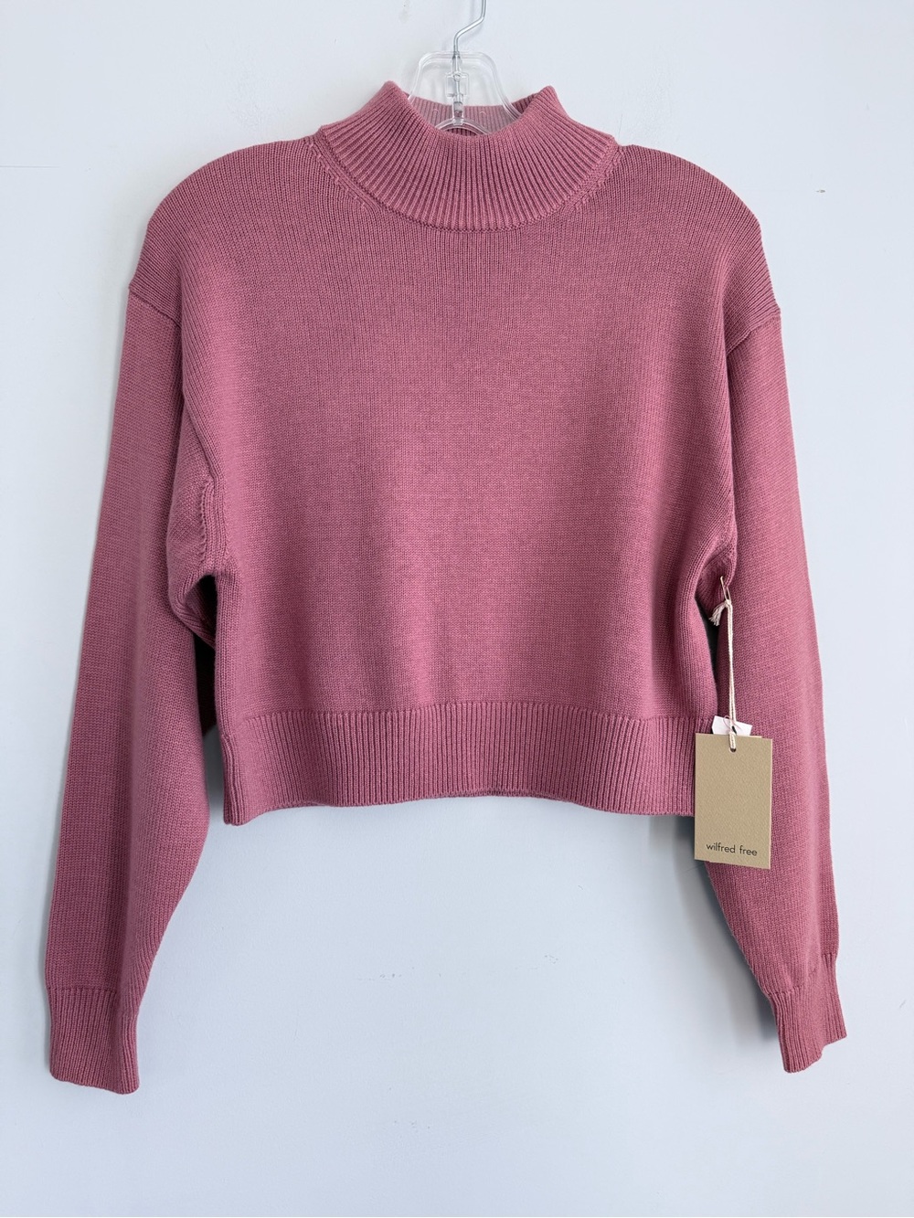 Aritzia Wilfred Free Harper Merino Wool Cotton Mock Neck Sweater XS NWT Pink - Picture 3 of 13